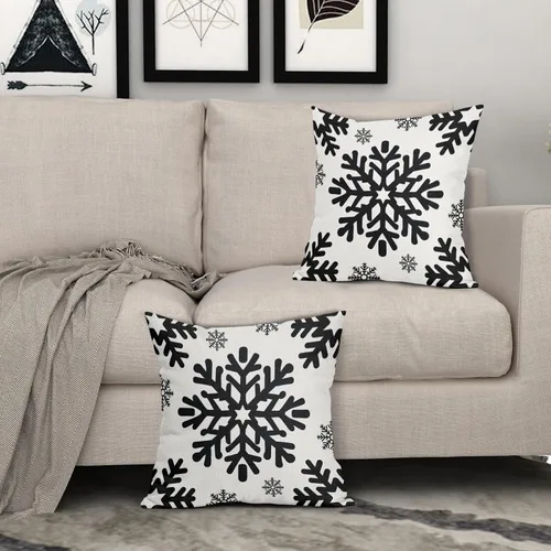 Miniatura 3 de Fundas de almohada decorativas de Navidad negras 40x40 cm con copos de nieve blancos de Navidad, juego de 2, temática rústica de invierno