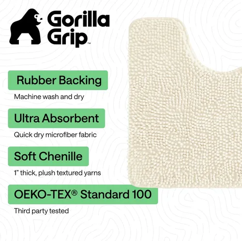 Miniatura 3 de GORILLA GRIP - Alfombra de baño de felpa absorbente y peluda de chenilla con respaldo de goma para base ovalada del inodoro, alfombras lavables a