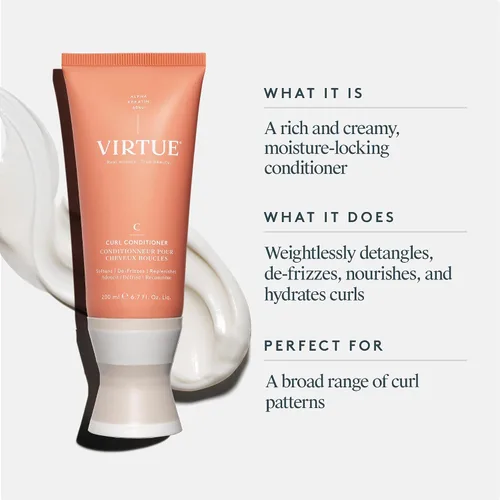 Miniatura 5 de VIRTUE Acondicionador de rizos con aceite de jojoba, sin sulfatos, hidrata, nutre y repara el cabello rizado con control de encrespamiento