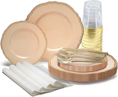 Miniatura 11 de OCCASIONS" Paquete de 50 platos (25 invitados) - Juego de platos de plástico desechables resistentes para fiestas de boda - 25 x 10.25'' para cena