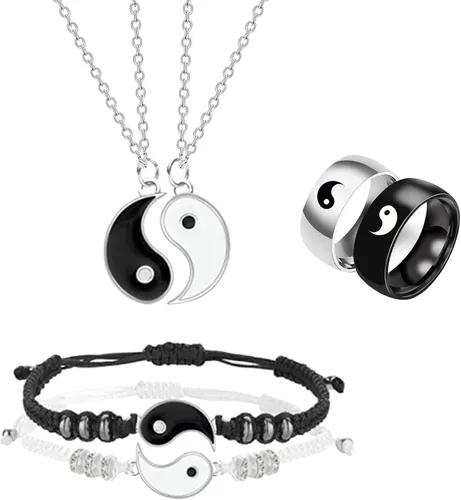 Long tiantian Juego de 6 collares Yin Yang a juego para parejas, collar Ying Yang para 2 pulseras a juego para mejores amigos, pulseras de relación