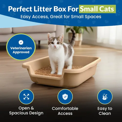 Miniatura 2 de KittyGoHere - Caja de arena para gatos mayores, sartén pequeña con cuchara jumbo de mango largo, caja de arena para gatos de entrada baja, ligera