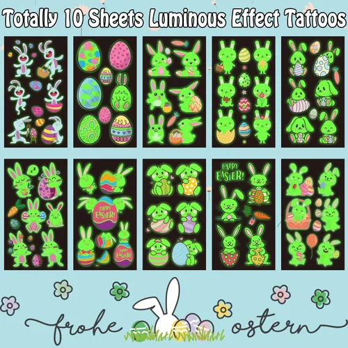 Miniatura 3 de Leesgel Tatuajes temporales de Pascua para niños, huevos de Pascua, conejo, calcomanías de tatuaje, suministros de decoración para niños y niñas