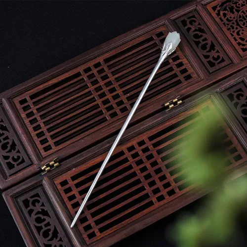 Miniatura 4 de Hotan Jade S925 - Horquilla chapada en plata con perla y flor de ciruelo, palillos de pelo estilo Hanfu chino, estilo retro hecho a mano, accesorios