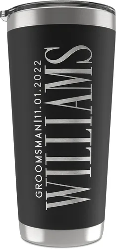 Regalos de padrinos de boda, vaso personalizado con inicial grabada, nombre y título, 20 onzas, 3 colores, vaso de acero inoxidable de doble pared,