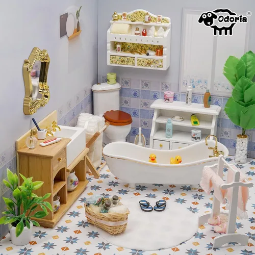 Miniatura 8 de Odoria Rollos de papel higiénico miniatura 1/12 y champú Perfume casa de muñecas Accesorios de baño