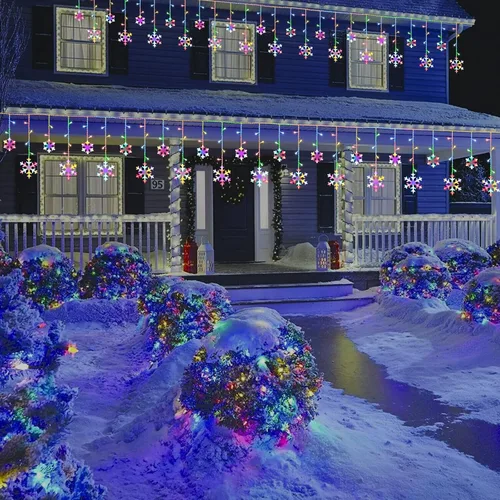 Miniatura 7 de Luces de copo de nieve de Navidad para exteriores, 17.22 pies, 264 luces LED de carámbano de copo de nieve con 22 gotas, 8 modos conectables
