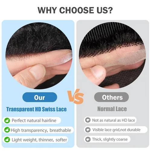 Miniatura 6 de Pelucas Afro Rizadas Toupé para Hombres Pelucas para Hombre Afroamericano Negro Unidad de Cabello Masculino Negro Rizado Afro Tejido Masculino