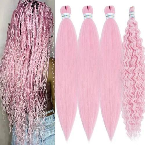 Miniatura 50 de Cabello para trenzar rizado ondulado negro 1B preestirado de onda oceánica profunda de ganchillo bohemio para trenzar de 16 pulgadas, 2 paquetes