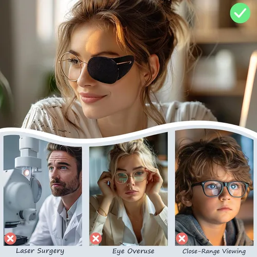 Miniatura 3 de Parches de ojos para niños para gafas – Parches negros izquierdo y derecho para ambliopía, estrabismo, tratamiento de ojos perezosos y recuperación