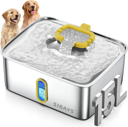 Miniatura 10 de SIBAYS Fuente de agua grande para perros de 4 galones/15 L, fuente de agua para mascotas de acero inoxidable con ventana de nivel de agua y luz LED