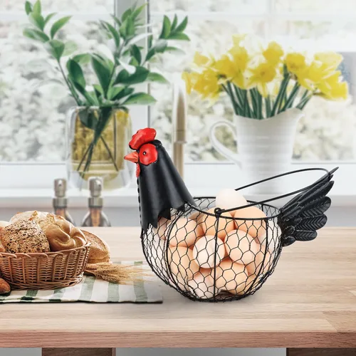 Miniatura 6 de Cesta de huevos de pollo, cestas colectoras de huevos, cesta de alambre metálico para huevos con asa, decoración de pollo de estilo granja, cuenco