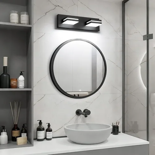 Miniatura 6 de SineRise - Lámpara LED para tocador de baño - Moderna lámpara regulable de acrílico con acabado negro mate para iluminación de pared sobre el espejo