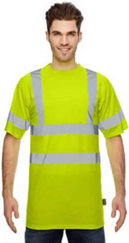 Miniatura 32 de OccuNomix LUX-SSETP2B-YS Camiseta clásica estándar de manga corta con textura ojo de pájaro absorbente con bolsillo, clase 2, 100% poliéster ANSI