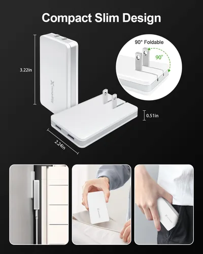 Miniatura 3 de Cargador de pared plano tipo C, bloque de carga de pared USB C plano de 67 W, bloque de carga rápida delgado con enchufe plegable, adaptador