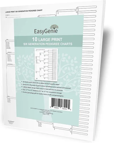 Miniatura 9 de EASYGENIE 10 GRANDE PRINT Gráficos de Pedigrí de seis generaciones para ascendencia Formularios de genealogía de calidad de archivo