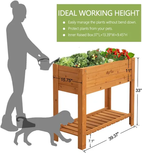 Miniatura 3 de Jardinera elevada de madera para jardín, macetas elevadas de madera para exteriores, camas elevadas con patas para hierbas de flores vegetales
