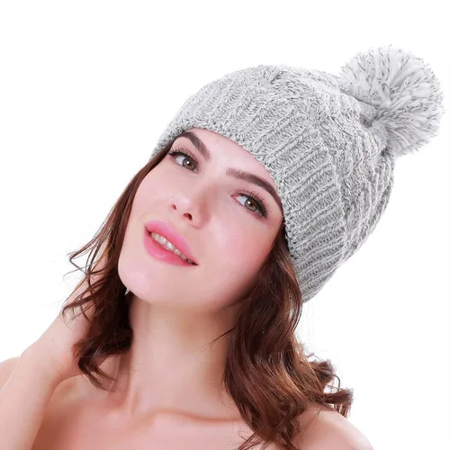 Miniatura 6 de Gorro de invierno para mujer con forro polar cálido, tejido grueso, para esquiar