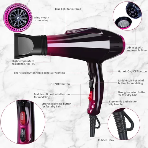 Miniatura 3 de Secador de pelo profesional Secador iónico de 3500 W, potente secador de pelo de salón de belleza, turmalina de cerámica, secado rápido