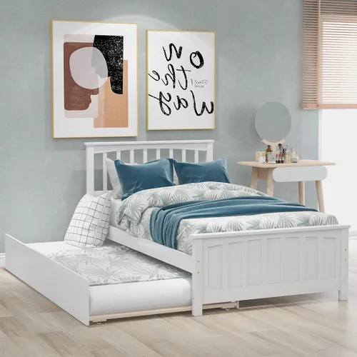 Miniatura 14 de Marco de cama moderno de madera maciza con cajones, plataforma de cama con soporte de listones de madera, no necesita somier, tamaño individual