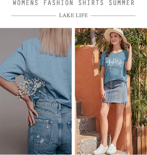 Miniatura 3 de Dapiaoliang Womens Graphic Tees Funny Sayings Letter Print Casual Top Workout Basic Tunic Shirt