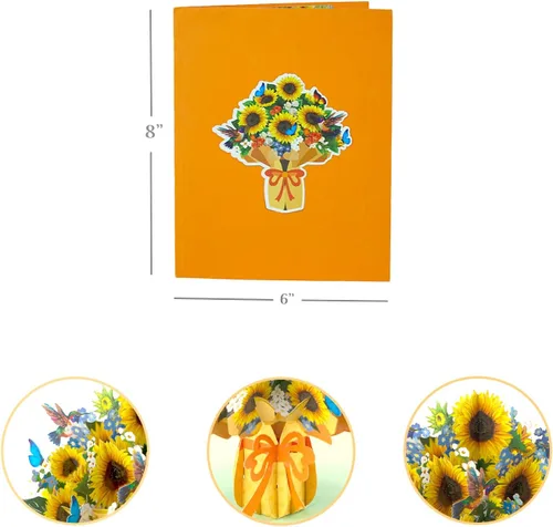 Miniatura 2 de CUTE POPUP Tarjeta de girasol desplegable 3D para ella, diseño de ramo de girasoles, cumpleaños, día de la madre, aniversario, día de San Valentín