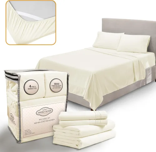 Miniatura 16 de Abeero Home Juego de sábanas de tamaño King, sábanas de hotel de lujo, sábana suave con correas elásticas en las esquinas, sábana de microfibra