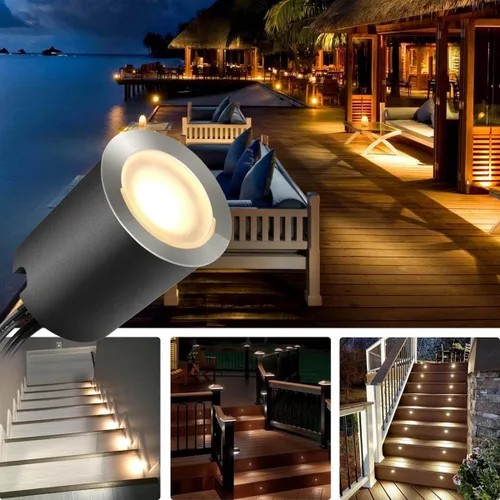 Miniatura 3 de SMY Lighting Paquete de 10 kits de luces LED empotrables para terraza con carcasa protectora, 32 mm, luz blanca cálida, IP67 impermeable, 12 V
