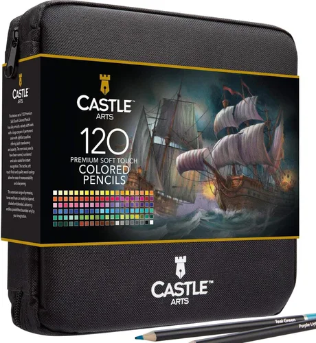 Castle Art Supplies 120 lápices de colores con cierre de cremallera | Puños de color suave de calidad para artistas adultos, profesionales y