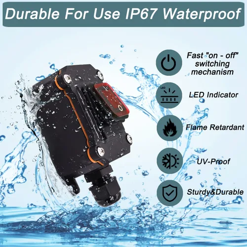 Miniatura 3 de Interruptor de línea de 12V IP67 impermeable, interruptor de palanca de encendido/apagado de 20A para exteriores, CC 12V-24V con botón basculante