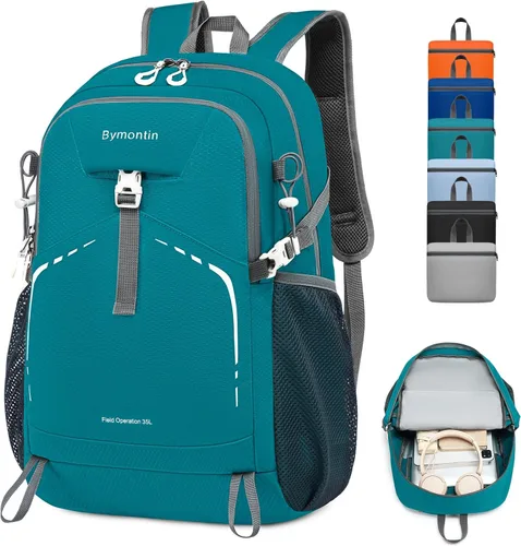 Miniatura 12 de Mochila plegable ligera de 35 litros - Mochila plegable duradera para viajes, senderismo y gimnasio (negro)