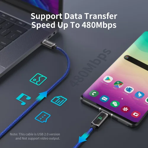 Miniatura 4 de SOOPII Cable USB C a USB C de 100 W, cable trenzado tipo C de nailon de 1 pie con pantalla LED para iPhone 15/15 Pro/15 Plus/15 Pro Max, MacBook
