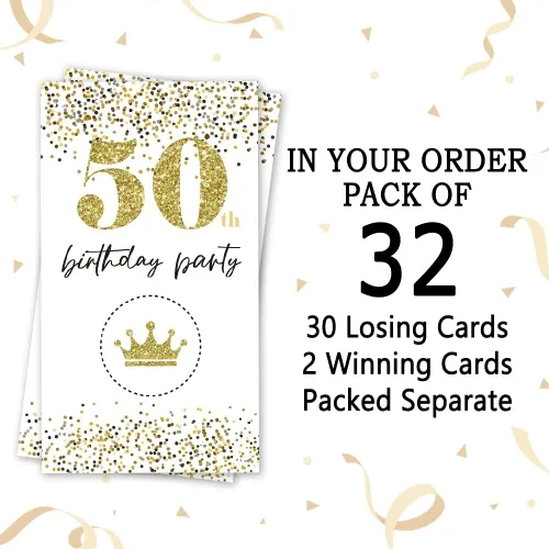 Miniatura 3 de REWIDPARTY Tarjetas de juego para rascar para fiesta de cumpleaños número 50 de oro blanco (32 unidades) tarjetas de rascar para fiesta de 115B