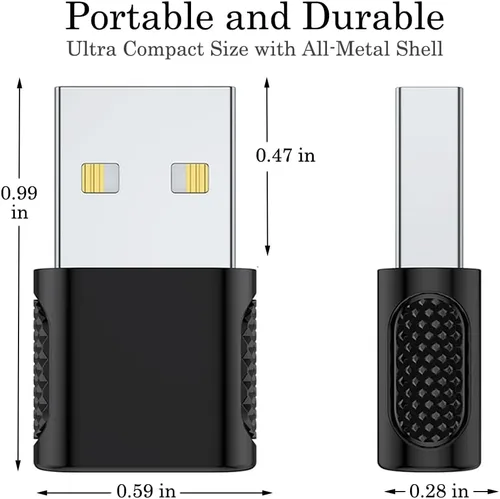 Miniatura 2 de Adaptador USB-C hembra a USB-A macho (paquete de 2), carga rápida de 18 W, transferencia de datos de 480 Mbps, soporte de audio y CarPlay