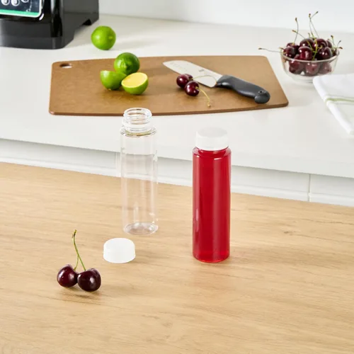 Miniatura 5 de Botella de plástico transparente redonda de 8 onzas para jugo prensado en frío - con tapa de seguridad, libre de BPA - 5,7 x 5,7 x 24,8 cm - caja