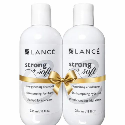 Set de champú y acondicionador para el crecimiento y reparación del cabello con romero, minoxidil, biotina, argán y queratina - eLANCÉ Strong + Soft