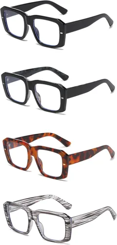 Miniatura 7 de LJCZKA Gafas rectangulares con bloqueo de luz azul para mujeres y hombres, de gran tamaño, marco grueso, anteojos cuadrados para computadora