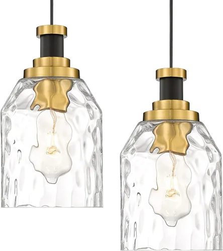 Miniatura 27 de Zeyu Lámpara Colgante Moderna de Oro, Lámpara Colgante de Vidrio de 1 Luz para Cocina y Comedor, Soporte de Vidrio Transparente, Acabado en Negro