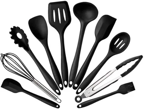 Miniatura 7 de Juego de utensilios de cocina, 10 utensilios de cocina de silicona, utensilios de cocina antiadherentes, espátula, cucharón, batidoras, pala, Rojo
