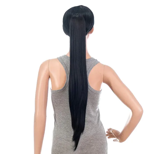 Miniatura 2 de Extensiones de pelo sintético SWACC con clip de pinza de 28 pulgadas de largo, lacio, para mujer