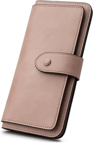 Miniatura 9 de Cartera de cuero con bloqueo RFID para mujeres, diseño delgado de triple pliegue con 14 ranuras para tarjetas y bolsillo con cremallera, Negro