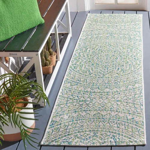 Miniatura 11 de SAFAVIEH Alfombra lavable para exteriores, colección Courtyard - Pasillo de 2.3 x 8 pies, color beige claro y marrón claro, no desprende pelusa