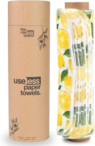 The Useless Brand Rollo de toallas de papel reutilizables, 12 toallas de franela de algodón lavables ecológicas con rollo de cartón, cero residuos y