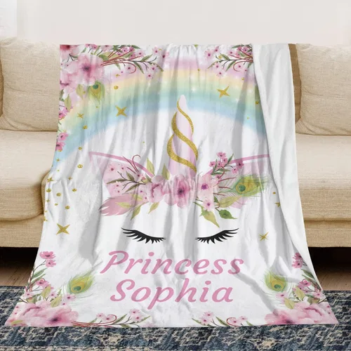 Miniatura 4 de Manta personalizada de unicornio floral para niñas, manta de bebé personalizada para niñas con nombre, regalos de bebé personalizados para niñas