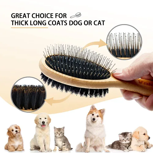 Miniatura 6 de Vokiuler - Cepillo para perros y gatos, cepillo de cerdas de doble cara y alfiler para mascotas para el aseo de perros, cepillo de cerdas de jabalí