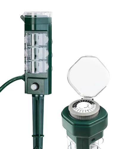 Miniatura 10 de HBN Enchufe inteligente para exteriores impermeable con 6 tomas, temporizador de estaca de alimentación WiFi de 6 pies, temporizador de salida al