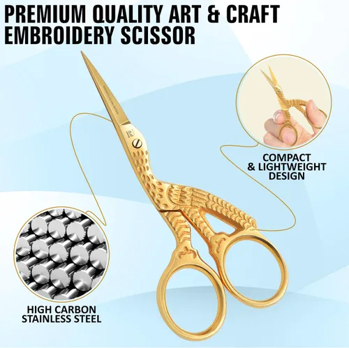 Miniatura 4 de Golden Stork - Tijeras de bordado de 3.5 pulgadas para puntas pequeñas y afiladas, diseño de grúa de punto de cruz, tijeras de pájaros de acero