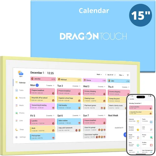 Miniatura 11 de Dragon Touch Calendario digital de 15.6 pulgadas y tabla de tareas, planificador familiar inteligente con pantalla táctil interactiva, marco