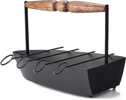 Miniatura 4 de Plato para servir en forma de hierro con 4 brochetas de barbacoa para parrilla de barbacoa en barco de servir, palitos de barbacoa reutilizables