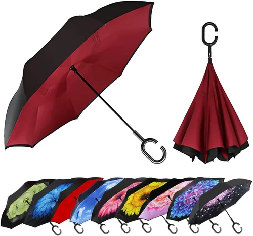 Miniatura 177 de MRTLLOA - Paraguas invertido de gran tamaño de 40/49/56 pulgadas - Sombrilla doble capa resistente al viento, con mango en forma de C y tamaño golf